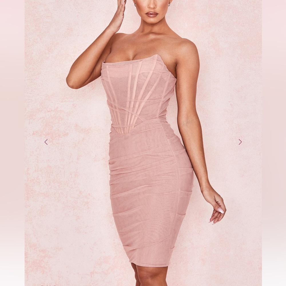 House of CB Leila Blush Mesh Corset Mini Dress| Size XS| No Tags, Not Worn - Picture 2 of 13